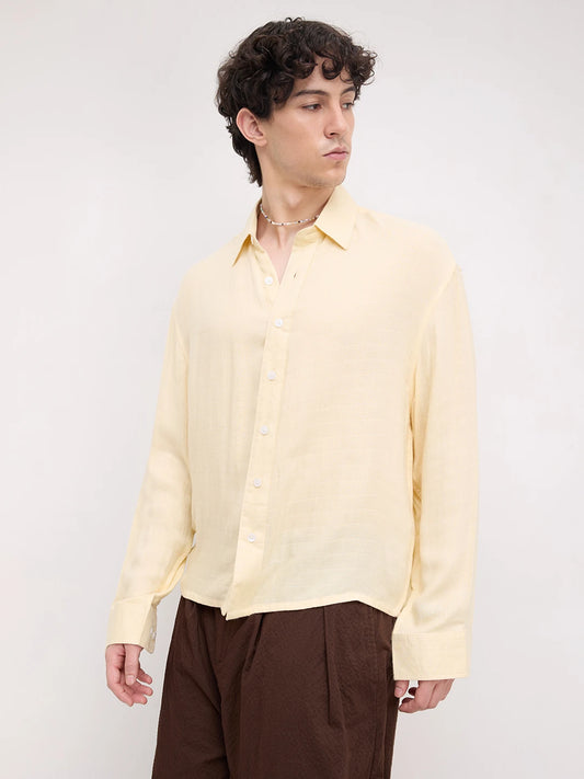 Plush Butter Yellow Airloom Boxy Fit Crop Shirt