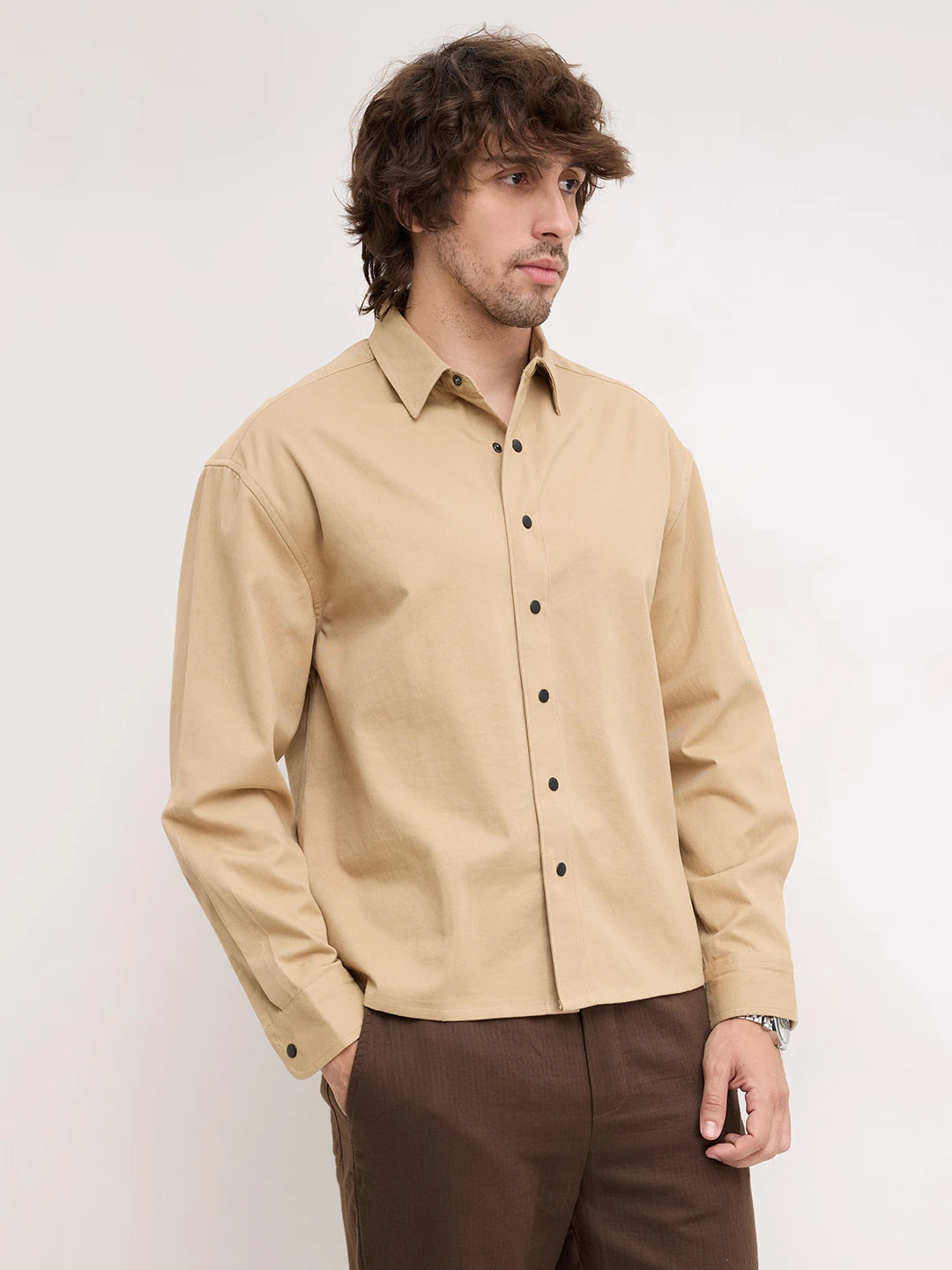 Luxe Soft Khaki Boxy Fit Crop Shirt
