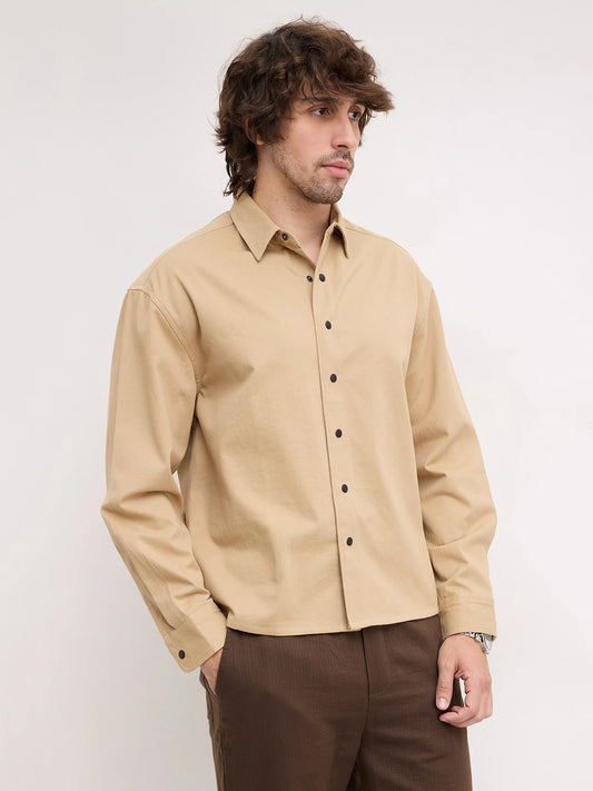 Luxe Soft Khaki Boxy Fit Crop Shirt
