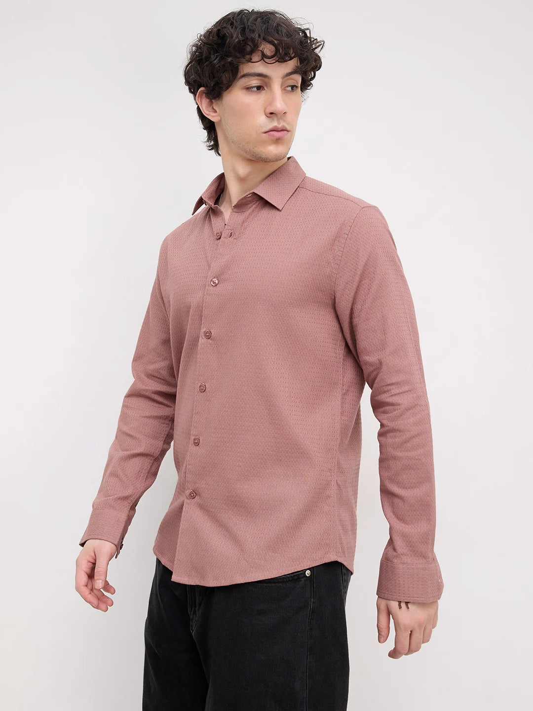 Sienna Brown Micro Waffle Textured Shirt