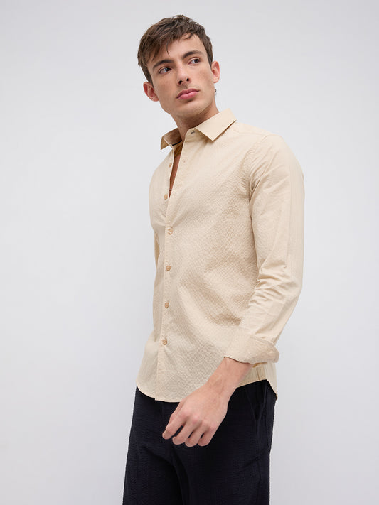 Minimal Beige Textured Shirt