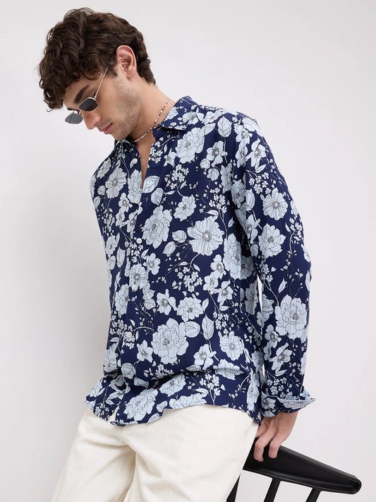 Navy Floral Escape Holiday Shirt