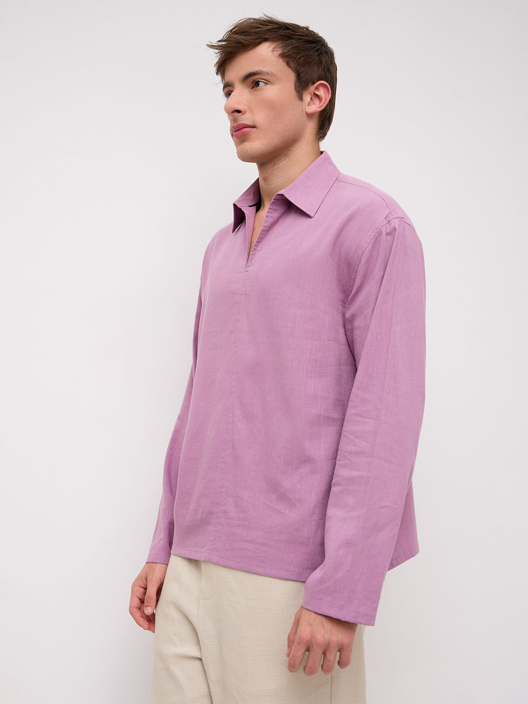 Dusty Rose Pink Slub Textured Center Seam Oversized Polo Shirt