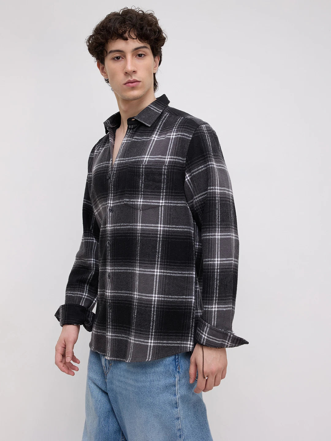 Black & White Tartan Checked Flannel Shirt