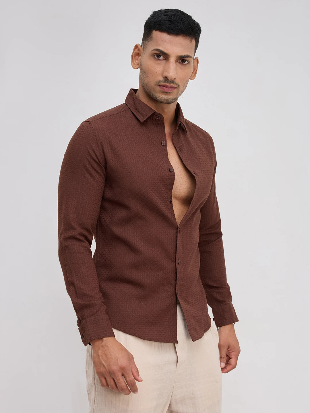 Brunette Brown Interlock Textured Shirt