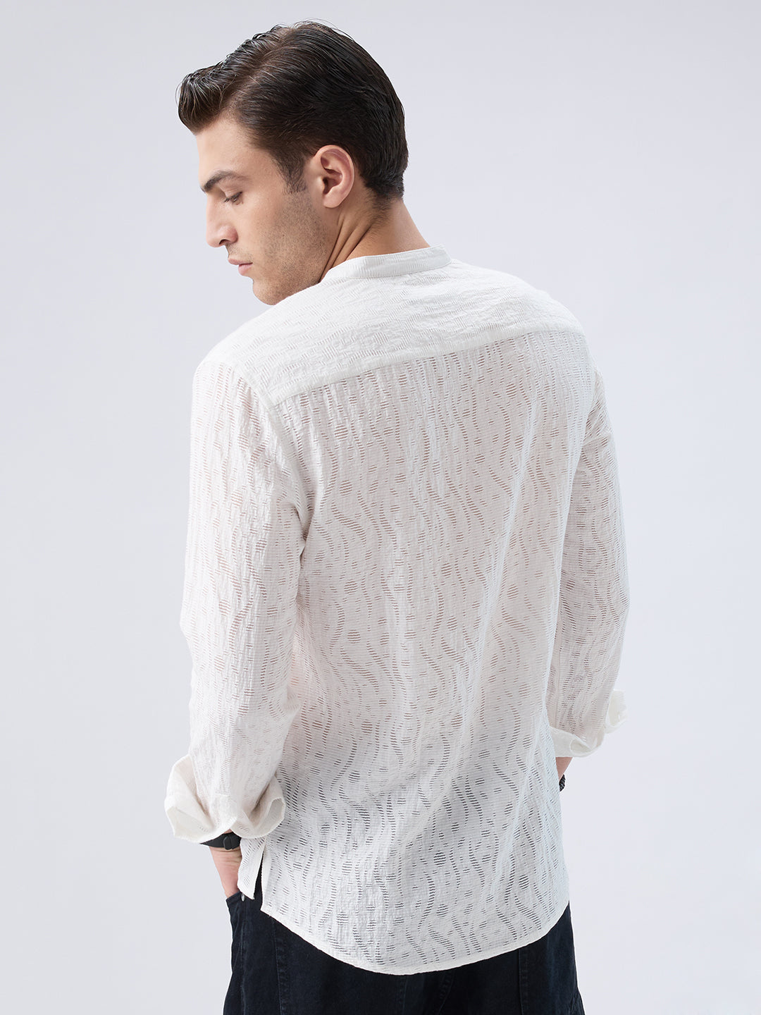 Pearl White Ripple Weave Kurta