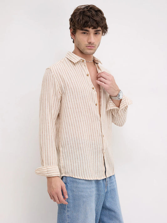 Ivory & Brown Burlap Striped Shirt