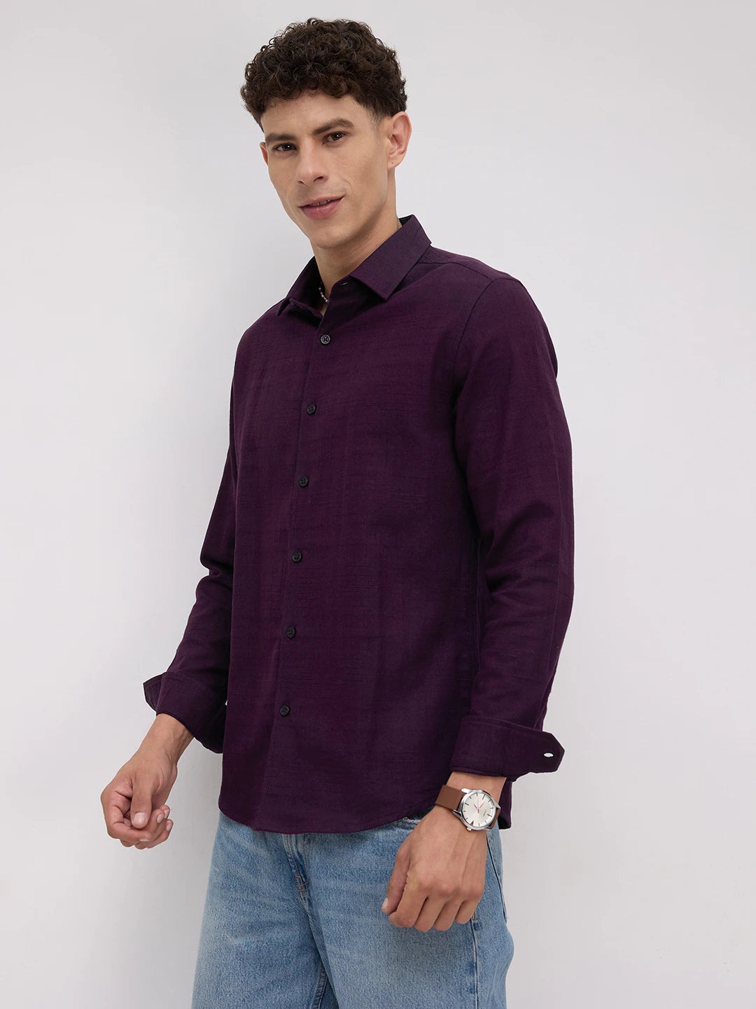 Wine Crossgrain Micro Textured Shirt