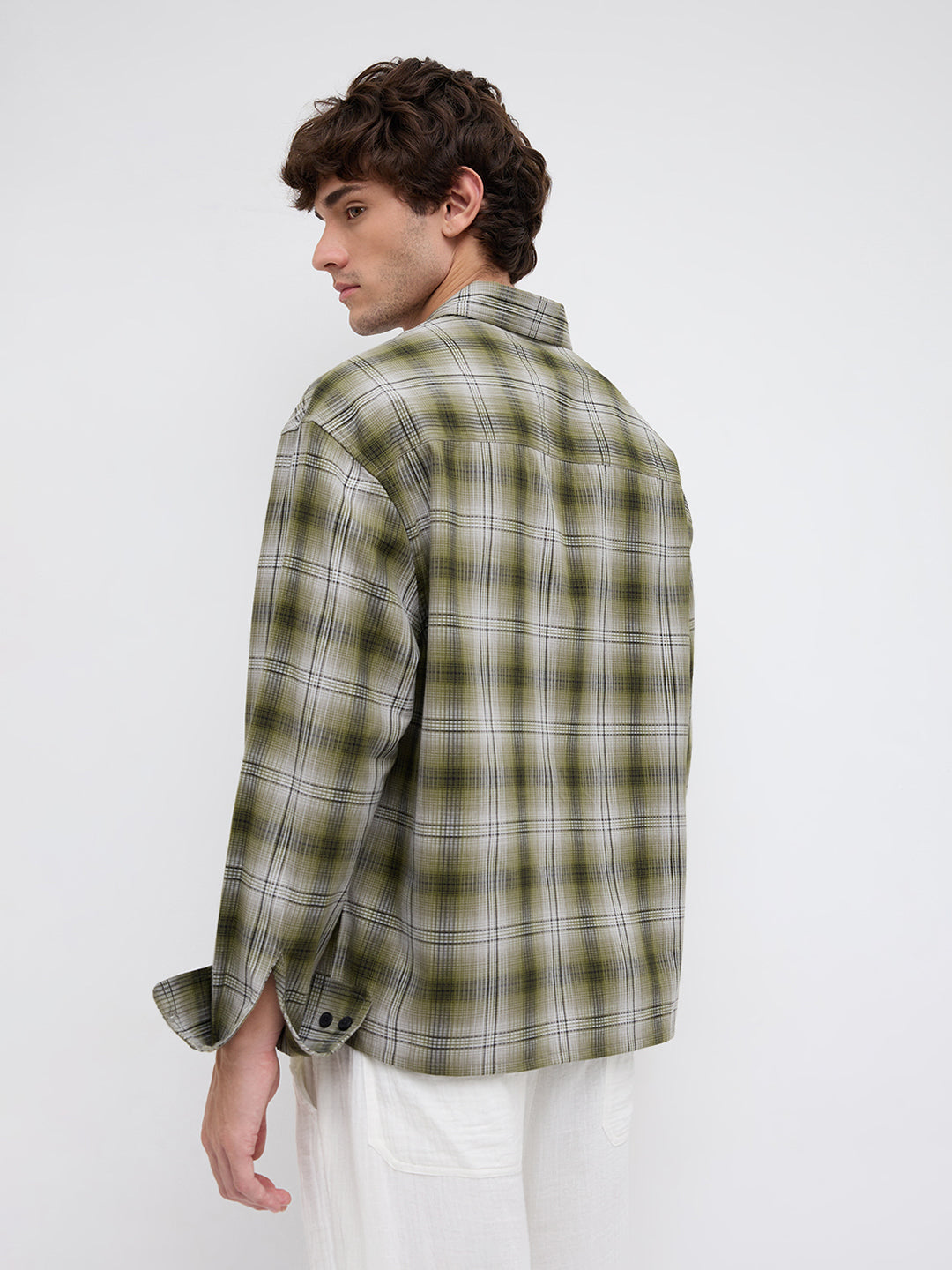 Forest Echo Plaid Checks Boxy Fit Crop Shirt