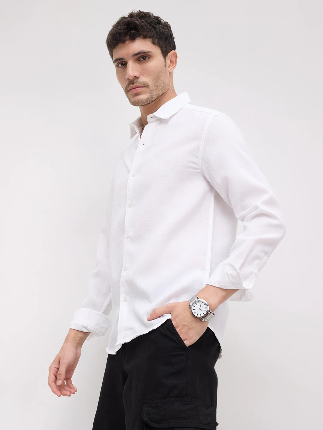 Classic White Slub Weave Shirt