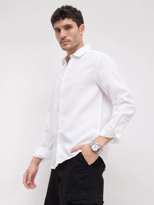 Classic White Slub Weave Shirt