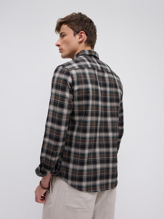 Intricate Cocoa Black & Khaki Checks Shirt