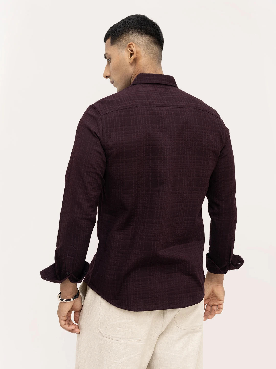 Royal Wine Ledger Checks Double Cloth Shirt