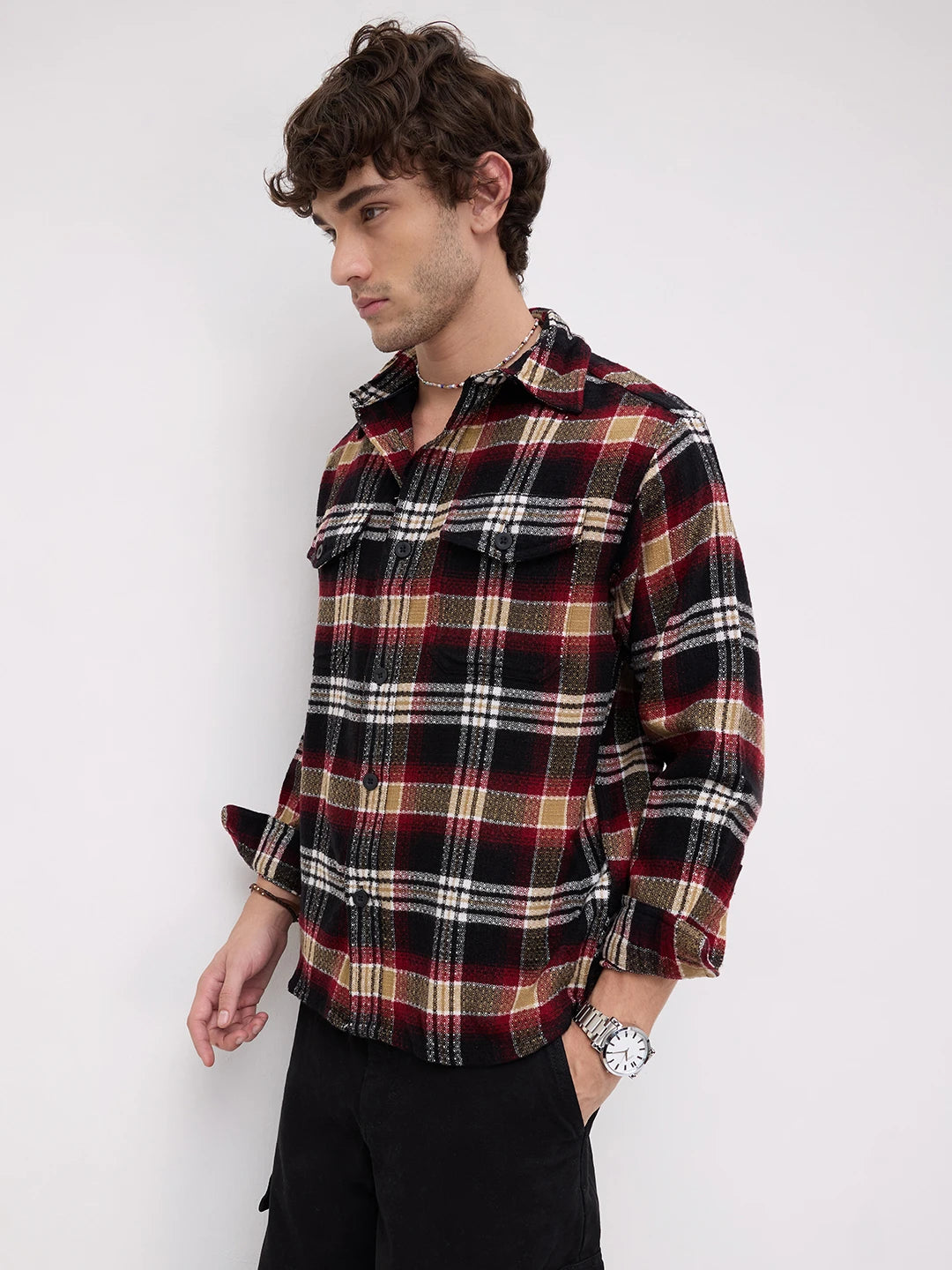 Old-School Red Charm Checks Twin Pocket Flannel Shirt
