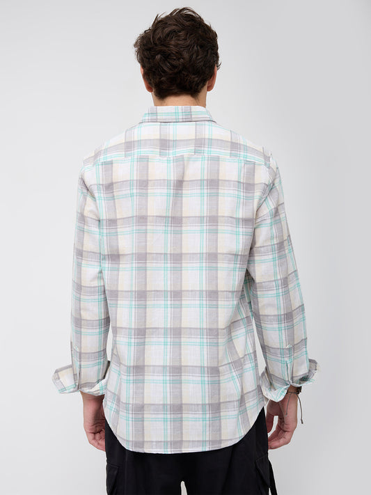 Grey & White Plaid Checks Textured Shirt
