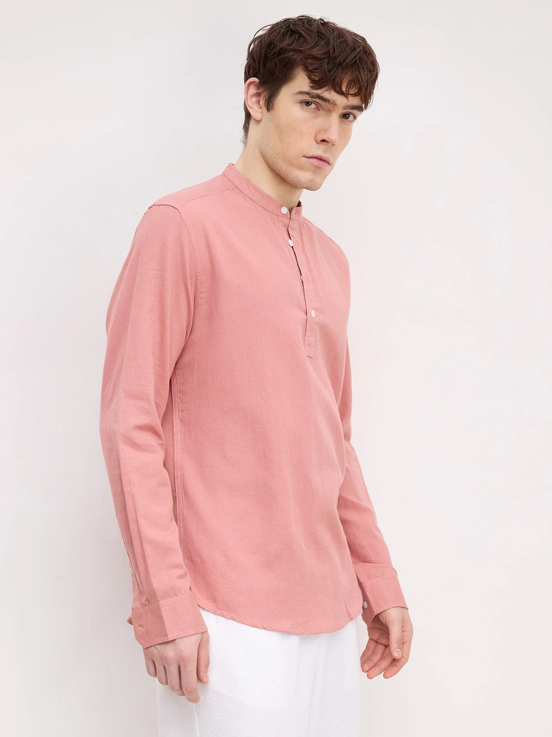 Rich Coral Linen Blend Kurta