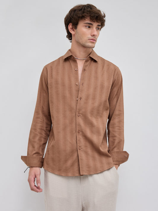 Walnut Brown Elevated Grid Detail Checks Shirt