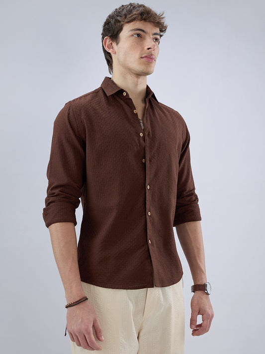 Chocolate Brown Textured Weave Shirt