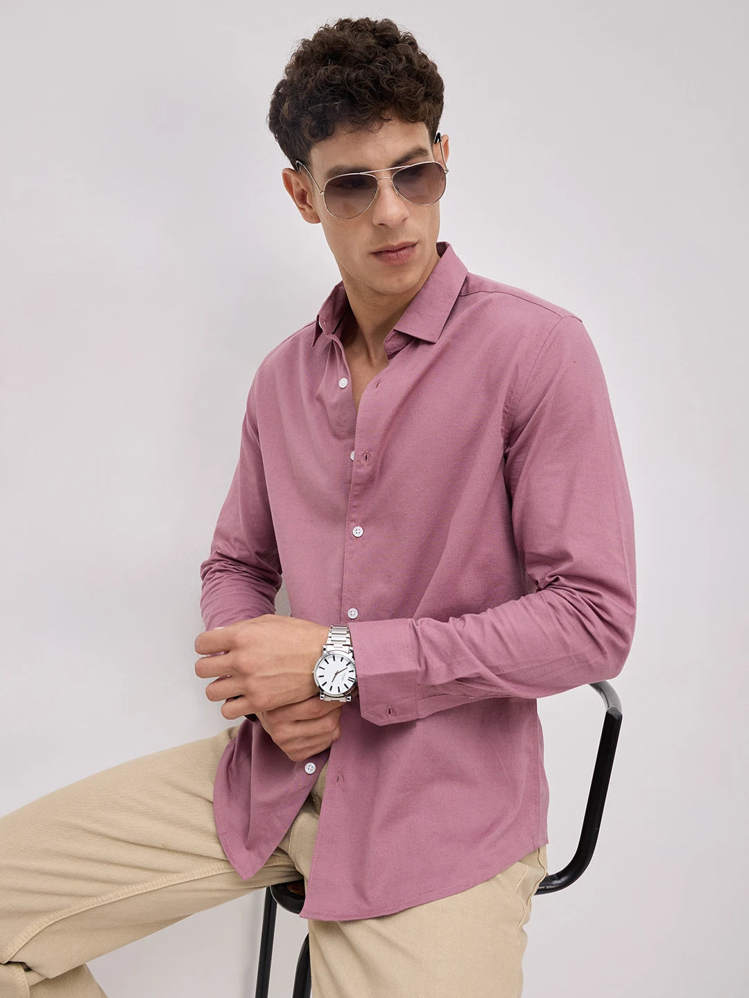 Luxe Mauve Linen Blend Shirt