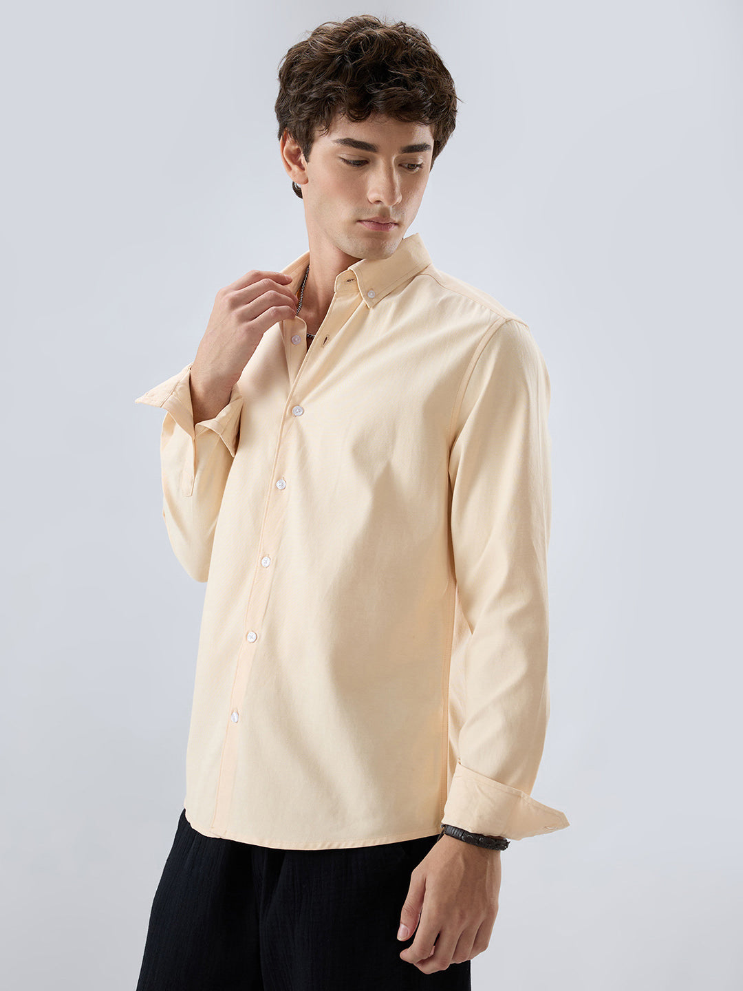 Solid Peach Smooth Finish Oxford Shirt