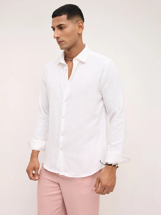 Classic White Double Cloth Striped Shirt