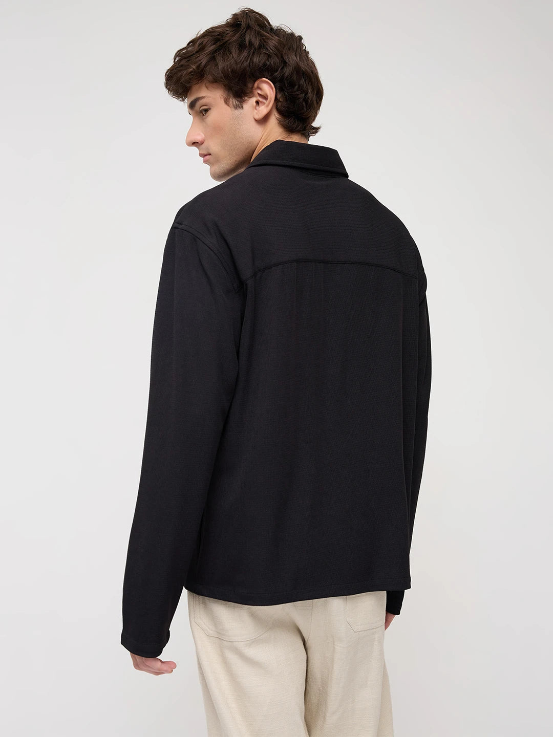 Timeless Black Oversized Knitted Polo Shirt