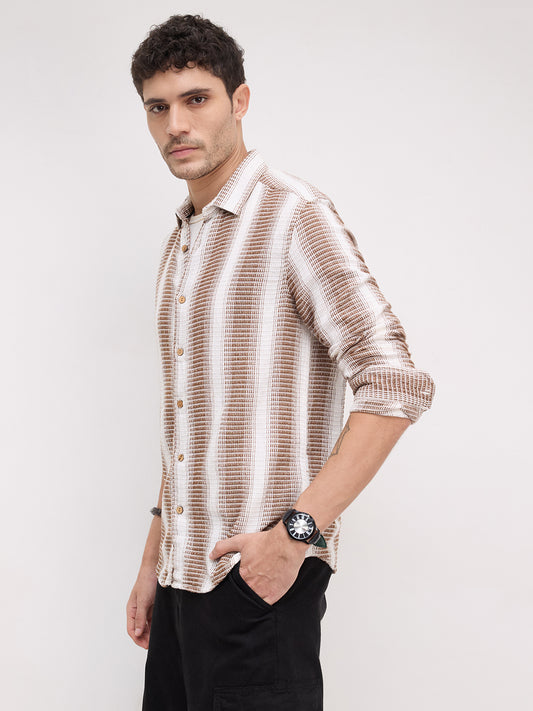 Premium Cotton Brown & White Striped Shirt
