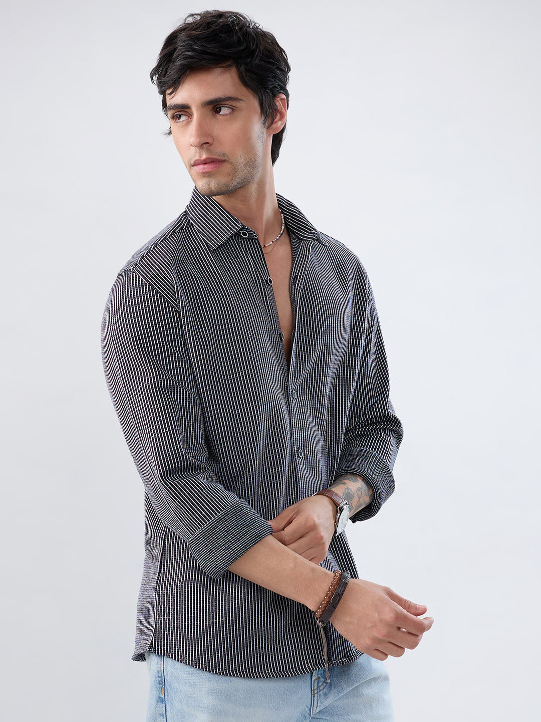 Monochrome Grid Knitted Everyday Shirt