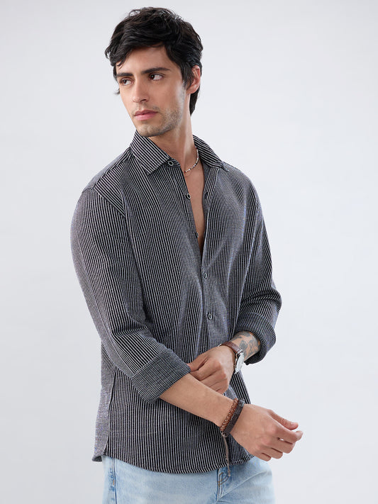 Monochrome Grid Knitted Everyday Shirt