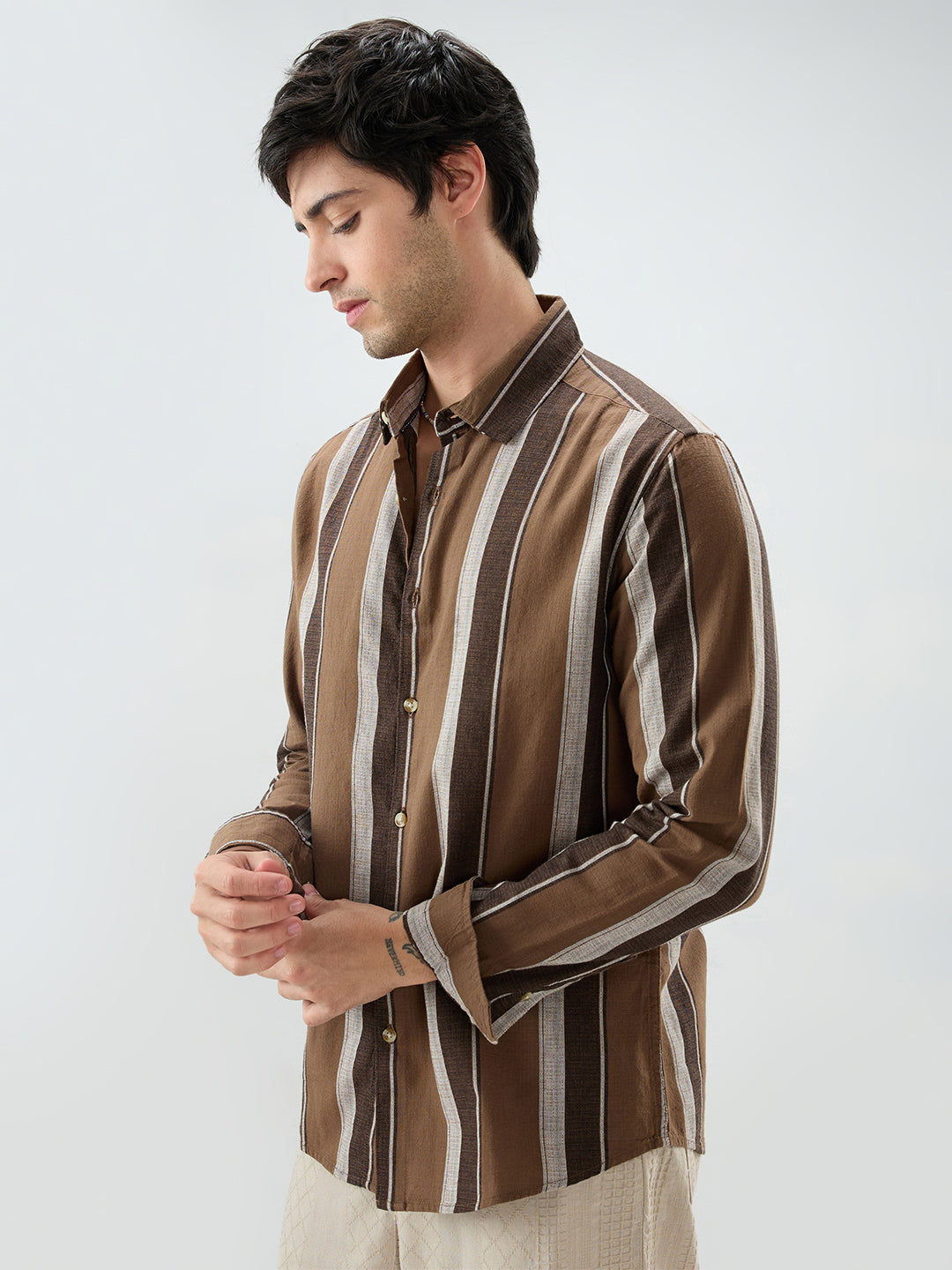 Earthy Brown Sylvan Striped Shirt