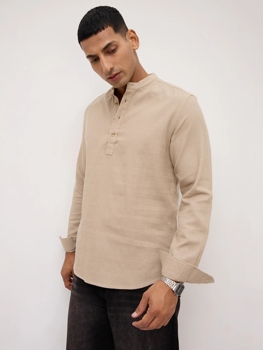 Khaki Fine Diamond Weave Kurta