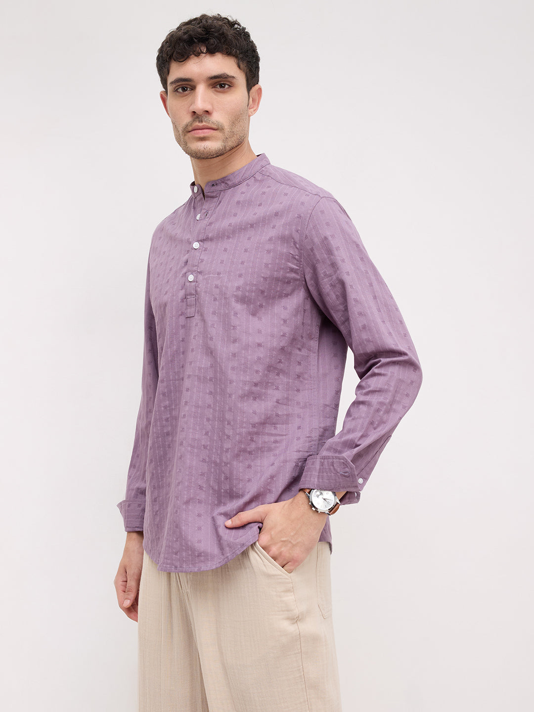 Royal Chinese Voilet Striped Loom Kurta