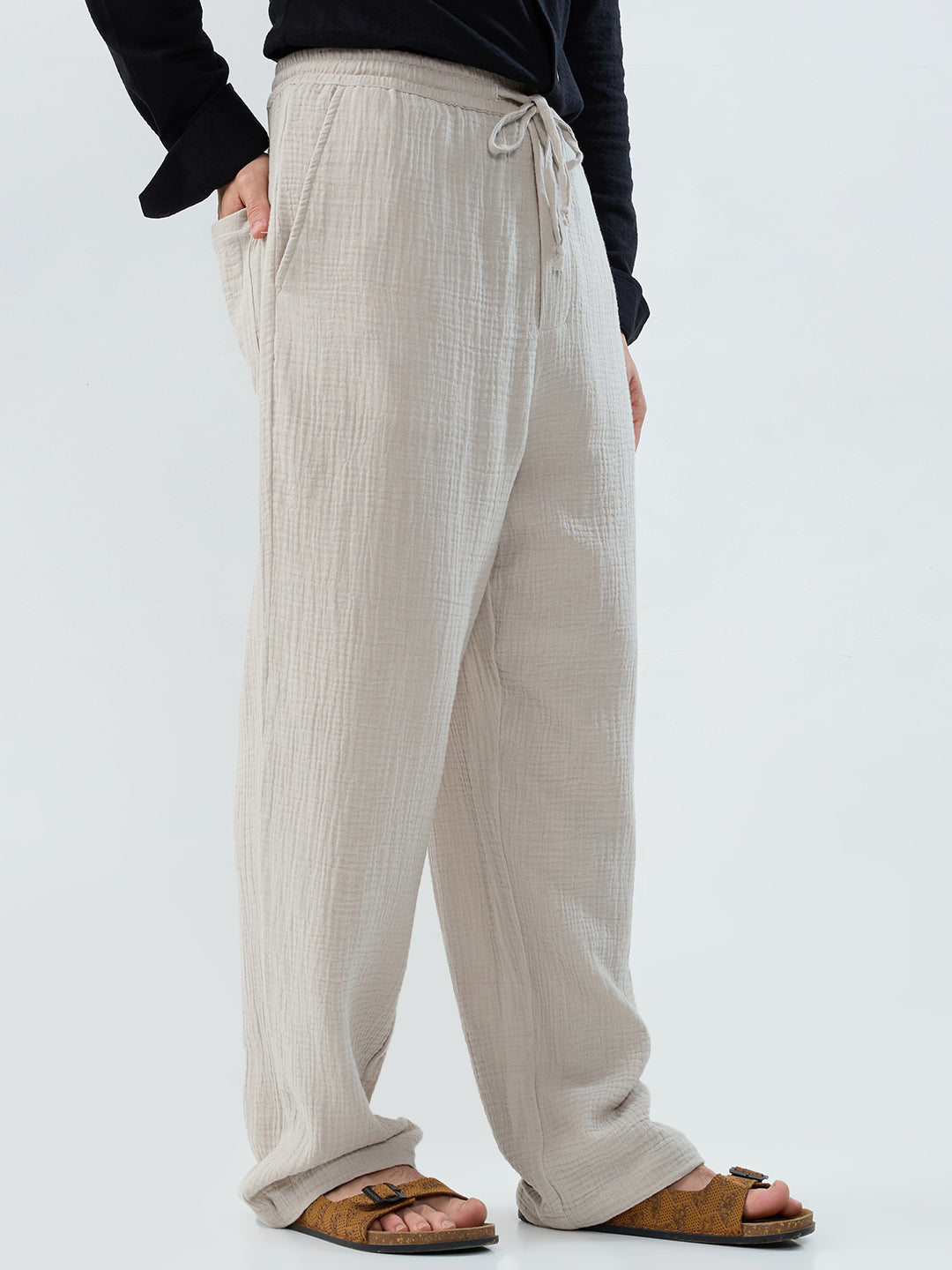 Cloud Grey Double Cloth Straight-Fit Trousers