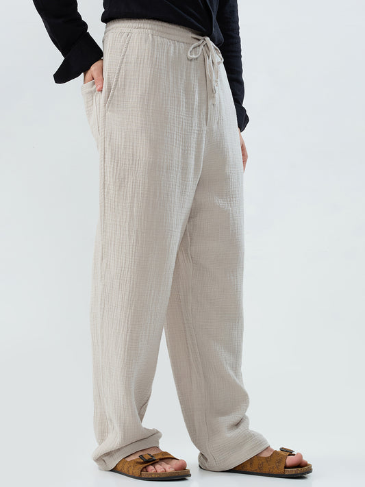 Cloud Grey Double Cloth Straight-Fit Trousers