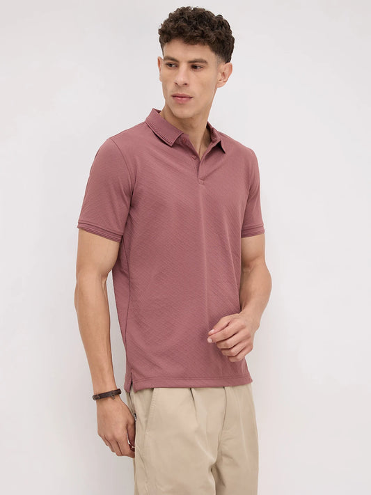 Dusty Rose Diamond Weave Polo Knit T-Shirt