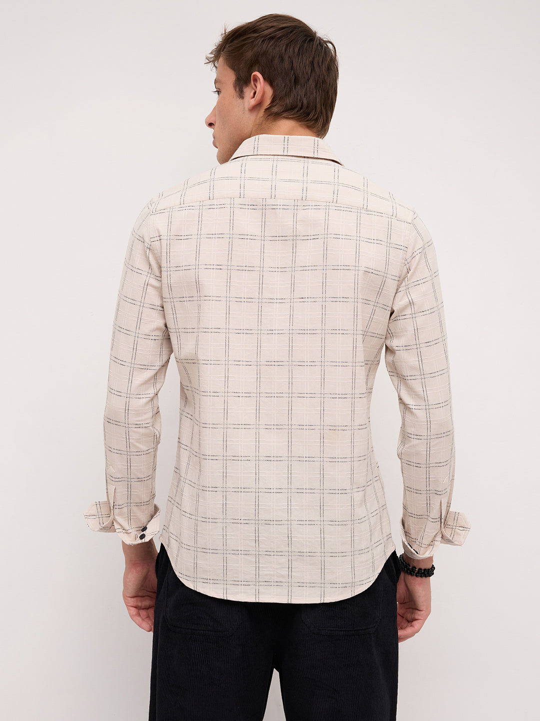 Beige & Black Gridline Graph Textured Checks Shirt