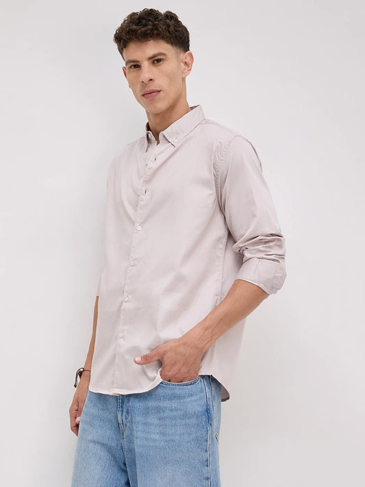Grey Neutral Edit Satin Button Down Collar Shirt