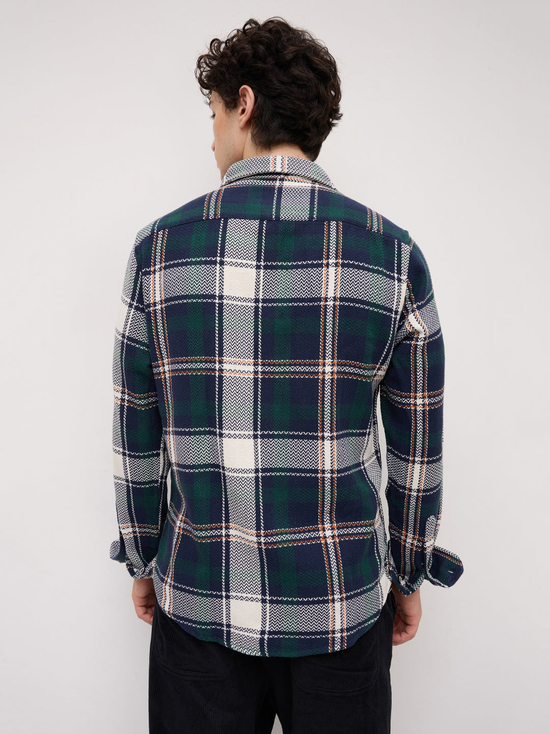 Navy Tweed Checks Tartan Checkered Flannel Shirt