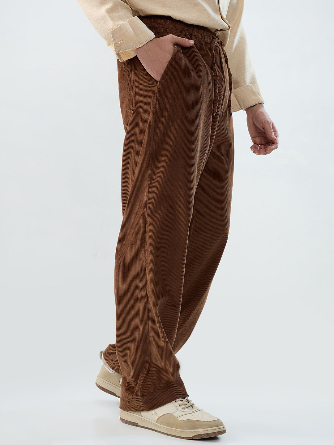 Chocolate Brown Corduroy Straight-Fit Trousers