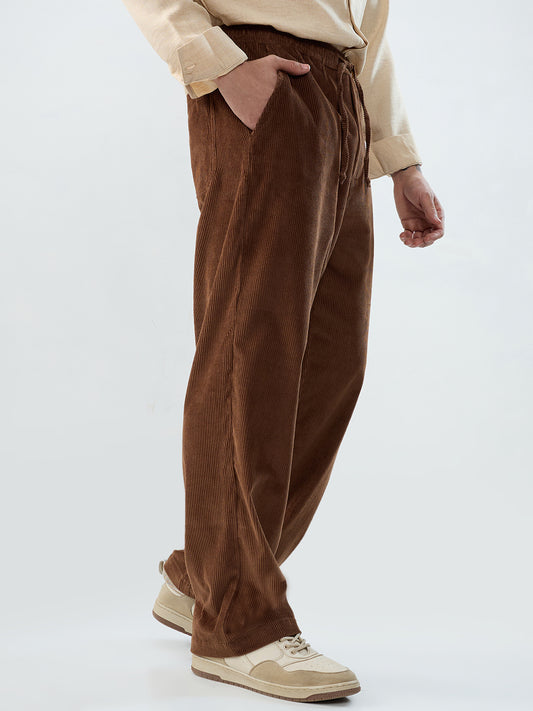 Chocolate Brown Corduroy Straight-Fit Trousers
