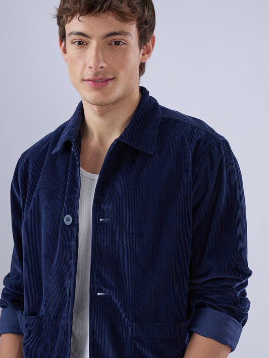 Exquisite Navy Corduroy Double Pocket Oversized Shacket