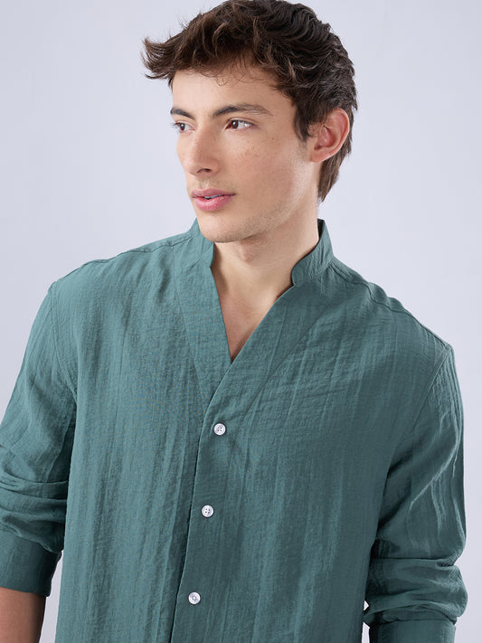 Sage Green Stand Collar Oversized Shirt