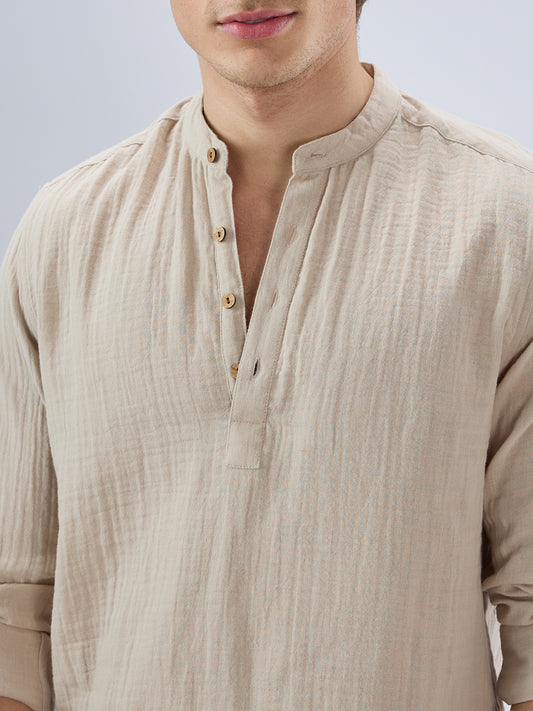 Soft Pastel Beige Double Cloth Kurta