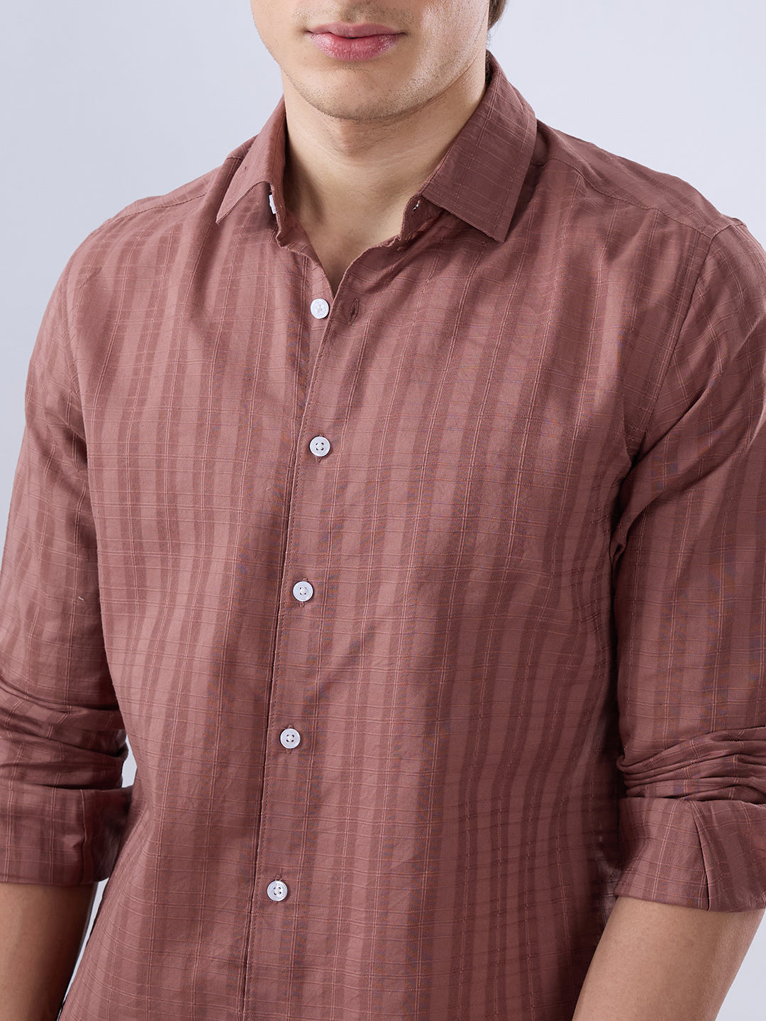 Cinnamon Brown Textured Striped Shirt