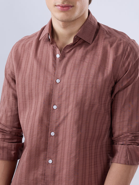 Cinnamon Brown Textured Striped Shirt