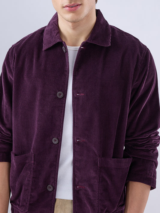 Exquisite Wine Corduroy Double Pocket Oversized Shacket