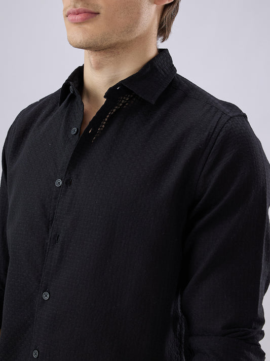 Black Open Weave Refined Textured Shirt