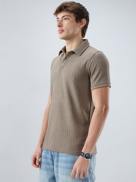 Dusty Beige Polo Neck Knit T-shirt