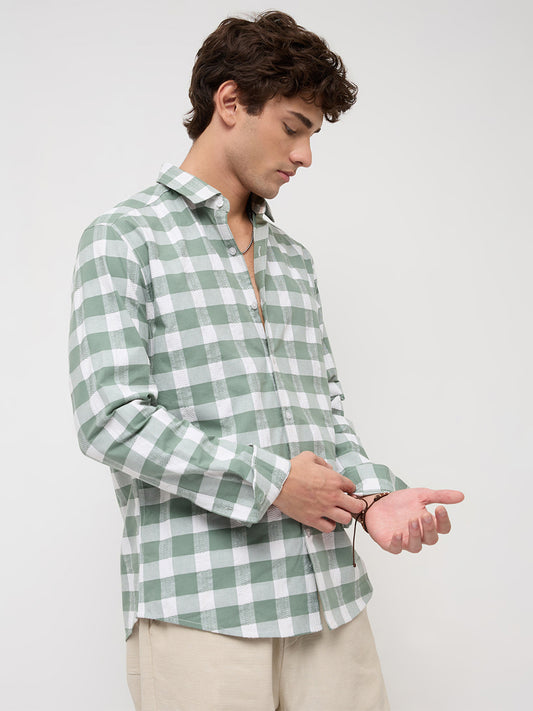 Premium Dusty Seafoam Green Jacquard Checks Shirt