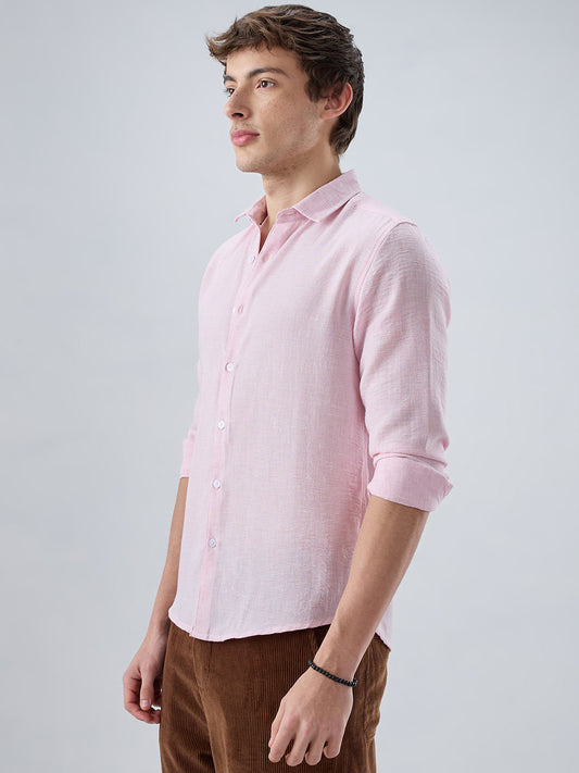 Baby Pink Crinkled Textured Shirt